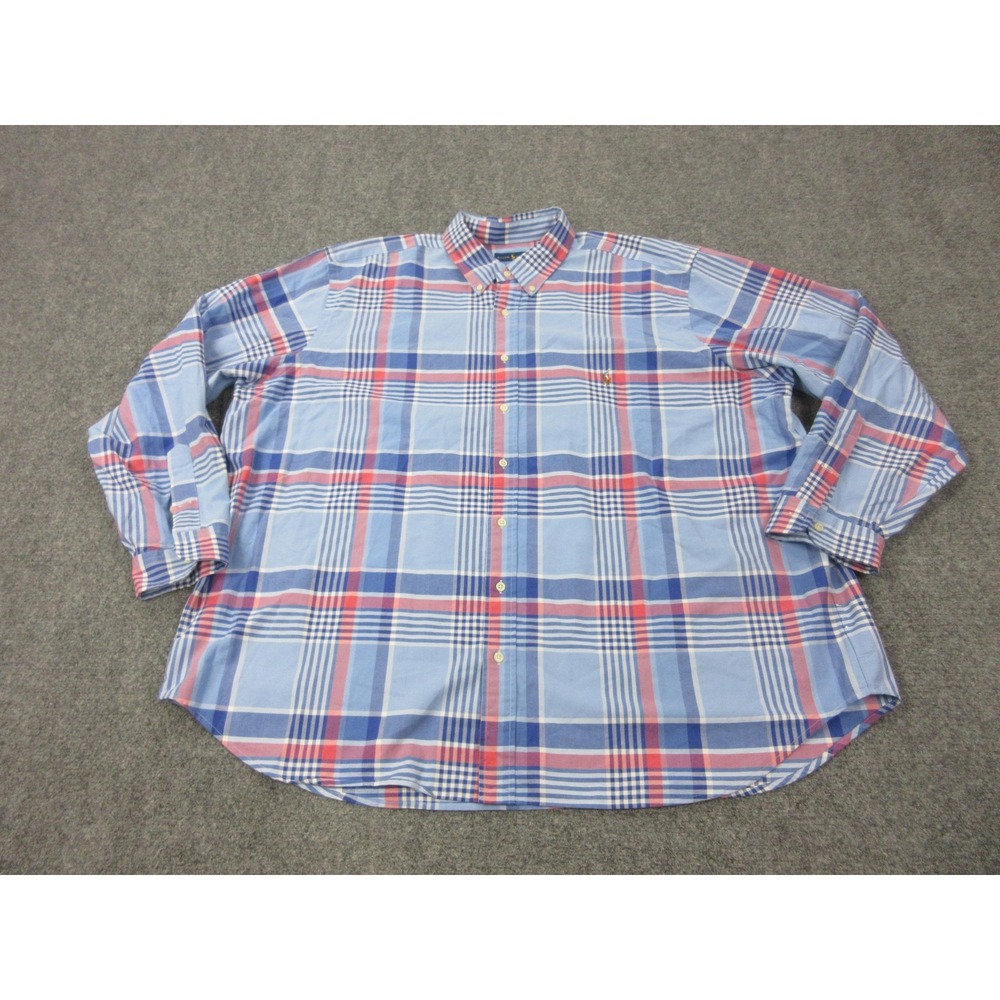 Ralph Lauren Shirt Mens Big 3X Blue Plaid Cotton Long Sleeve Button Front Casual